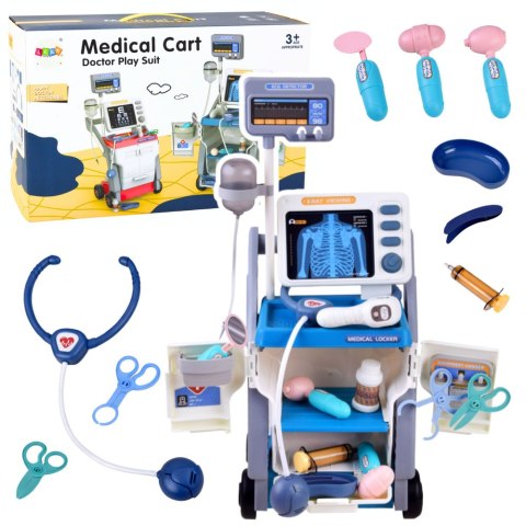 LEAN Toys Zestaw Małego Doktora Wózek Medyczny RTG EKG Światła Niebieski 16 el.