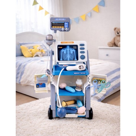 LEAN Toys Zestaw Małego Doktora Wózek Medyczny RTG EKG Światła Niebieski 16 el.