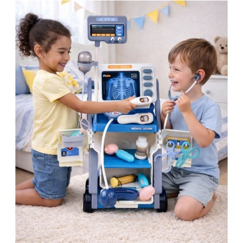 LEAN Toys Zestaw Małego Doktora Wózek Medyczny RTG EKG Światła Niebieski 16 el.