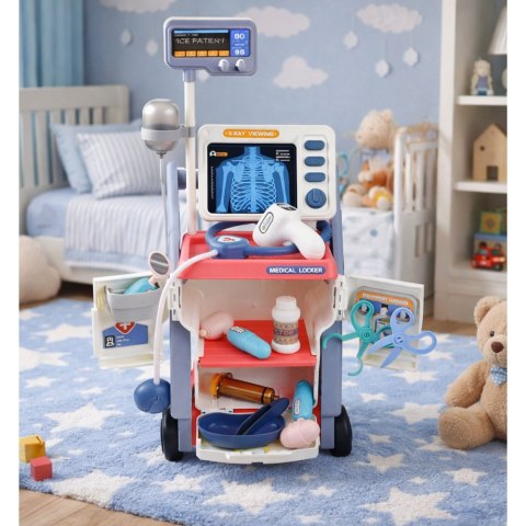 LEAN Toys Zestaw Małego Doktora Wózek Medyczny RTG EKG Światła Różowy 16 el.