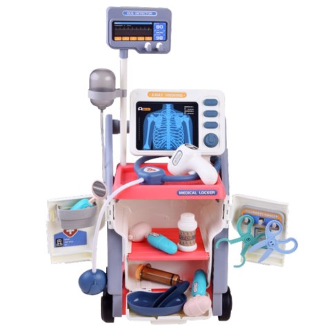 LEAN Toys Zestaw Małego Doktora Wózek Medyczny RTG EKG Światła Różowy 16 el.
