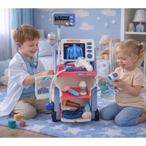 LEAN Toys Zestaw Małego Doktora Wózek Medyczny RTG EKG Światła Różowy 16 el.