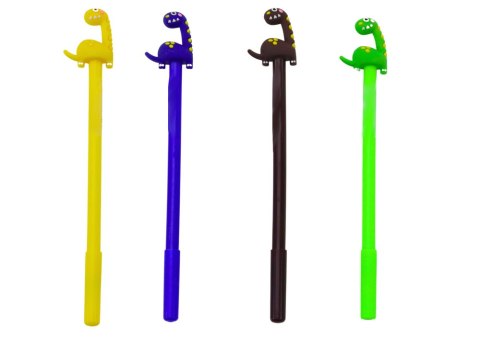 LEAN TOYS Długopis Z Dinozaurem Zatyczka Czarny Wkład Mix Brązowy Żółty 0.5mm