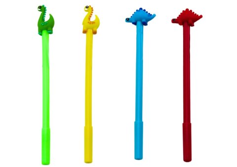 LEAN TOYS Długopis Z Dinozaurem Zatyczka Czarny Wkład Mix Czerwony Zielony 0.5mm