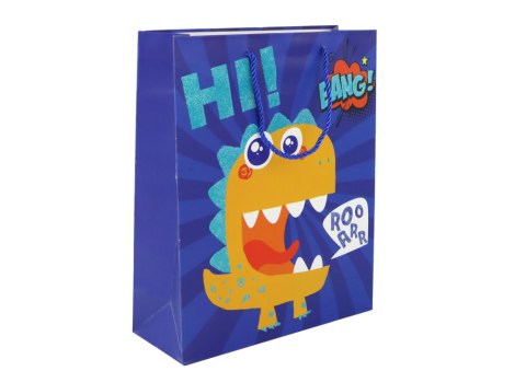 LEAN TOYS Papierowa Torba Prezentowa Granatowa Dinozaur 41,5cm x 30cm x 12cm