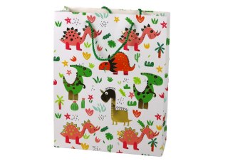 LEAN TOYS Papierowa Torba Prezentowa Kolorowe Dinozaury Palmy 32 cm x 26 cm x 10 cm