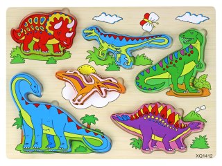 LEAN Toys Drewniane Puzzle 3D Dla Dzieci Gra Logiczna Układanka Dinozaury 11 El.