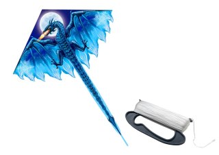 LEAN Toys Duży Latawiec Smok Niebieski Długi Ogon 170cm x 130cm