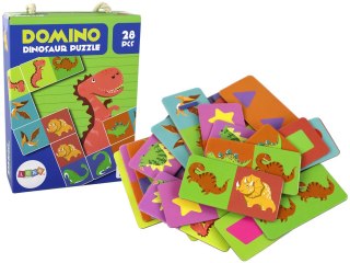 LEAN Toys Gra Logiczna Puzzle Dwustronne Domino Dinozaury 10cm x 5cm 28 El.