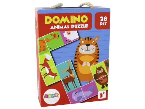 LEAN Toys Gra Logiczna Puzzle Dwustronne Domino Zwierzęta 10cm x 5cm 28 El.