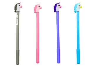 LEAN TOYS Długopis Z Jednorożcem Zatyczka Czarny Wkład Mix Szary Fioletowy 0.5mm