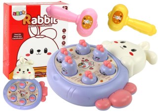LEAN Toys Gra Królik Do Zbijania Marchewki Zręcznościowa Whac-A-Mole Fioletowa