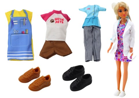 LEAN Toys Lalka Anlily 4w1 Lekarz Fryzjer Kucharka Zwierzęta Ubrania Akcesoria
