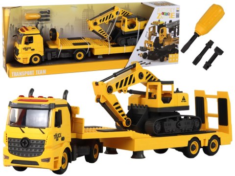 LEAN Toys Laweta Do Składania Z Koparką Gąsienicową Dźwięk Światła DIY Żółty