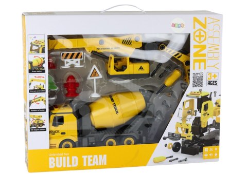 LEAN Toys Pojazdy Budowlane Dźwięk Światła 1:12 DIY Betoniarka Dźwig Koparka