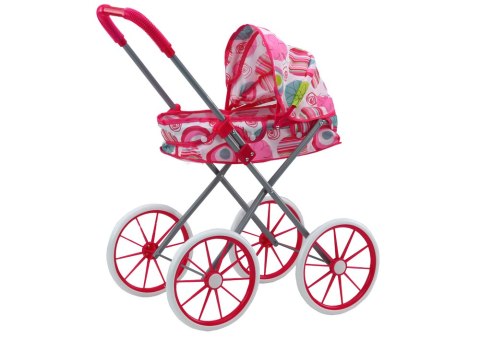 LEAN Toys Wózek Dla Lalek Duże Koła Składany Różowy Wzorki