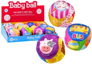 LEAN TOYS Miękka Piłeczka Z Grzechotką Kolorowa Piłka Zwierzątka Owoce MIX 10cm