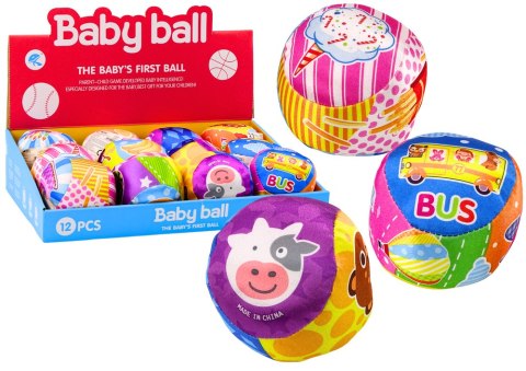 LEAN TOYS Miękka Piłeczka Z Grzechotką Kolorowa Piłka Zwierzątka Owoce MIX 10cm