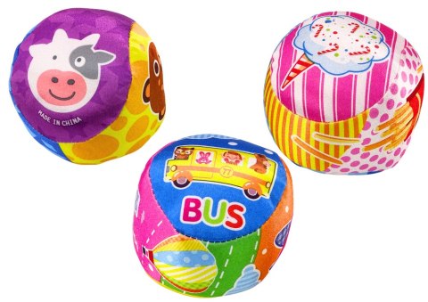 LEAN TOYS Miękka Piłeczka Z Grzechotką Kolorowa Piłka Zwierzątka Owoce MIX 10cm