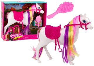 LEAN Toys Figurka Konia Biały Koń Do Czesania Siodło Stajnia Farma Cute Horse