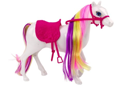 LEAN Toys Figurka Konia Biały Koń Do Czesania Siodło Stajnia Farma Cute Horse