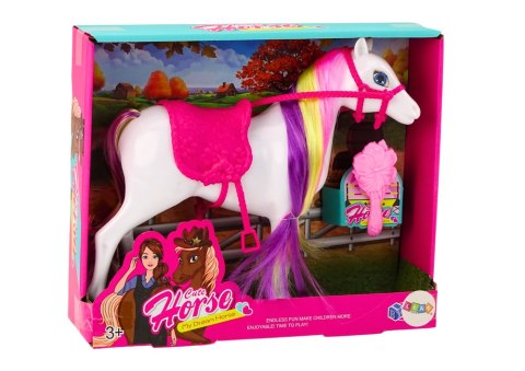 LEAN Toys Figurka Konia Biały Koń Do Czesania Siodło Stajnia Farma Cute Horse