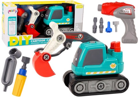 LEAN Toys Koparka Gąsienicowa Kreskówkowa Do Skręcania DIY Turkusowa