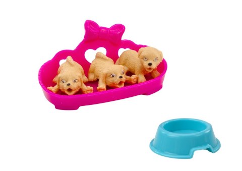 LEAN Toys Mini Laleczka Długie Włosy Sukienka Trzy Pieski Legowisko