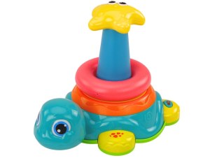 LEAN Toys Piramidka Jeżdżący Żółwik 2w1 Układanka Kółka Światła Dźwięki