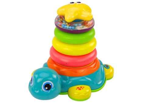 LEAN Toys Piramidka Jeżdżący Żółwik 2w1 Układanka Kółka Światła Dźwięki