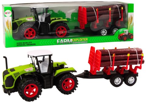 LEAN Toys Traktor Farmerski Z Przyczepą Na Drewno 9 Bali Drzewa Napęd Zielony