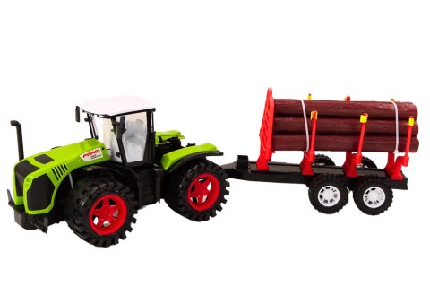 LEAN Toys Traktor Farmerski Z Przyczepą Na Drewno 9 Bali Drzewa Napęd Zielony