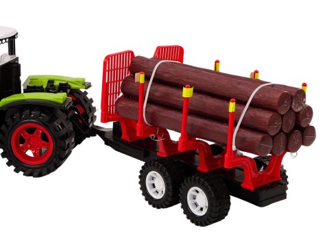 LEAN Toys Traktor Farmerski Z Przyczepą Na Drewno 9 Bali Drzewa Napęd Zielony
