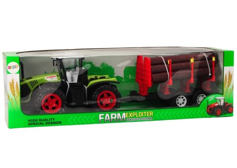 LEAN Toys Traktor Farmerski Z Przyczepą Na Drewno 9 Bali Drzewa Napęd Zielony