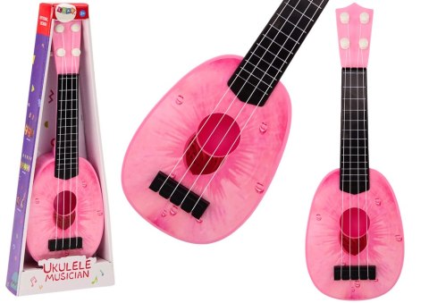LEAN Toys Ukulele Dla Dzieci Mini Gitara 4 Struny Motyw Brzoskwini Gitarka Różowa
