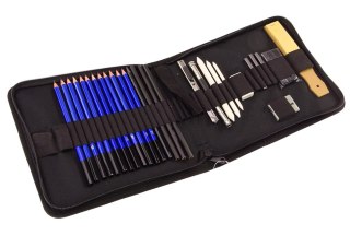 LEAN Zestaw Artystyczny Do Szkicowania Ołówki Akcesoria Piórnik 32 el.