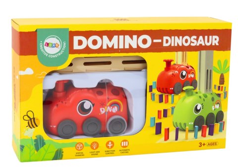 LEAN Toys Autko Czerwony Dinozaur na Baterie Układające Kolorowe Domino 4 Kolory Klocków