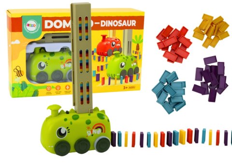 LEAN Toys Autko Zielony Dinozaur na Baterie Układające Kolorowe Domino 4 Kolory Klocków