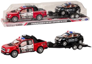 LEAN Toys Auto Pickup Policyjne Z Lawetą Naczepą Auto Terenowe Zestaw Policja