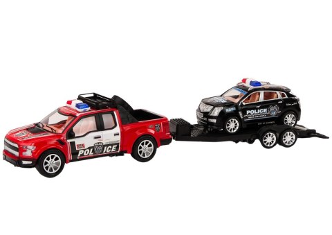 LEAN Toys Auto Pickup Policyjne Z Lawetą Naczepą Auto Terenowe Zestaw Policja