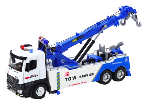 LEAN Toys Ciężarówka Z Dźwigiem Dwa Haki Metalowa Biało-Niebieska Światła Dźwięki