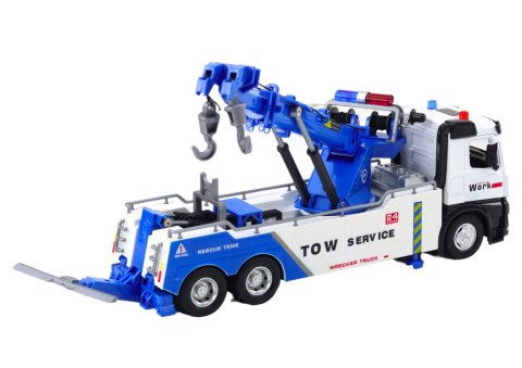 LEAN Toys Ciężarówka Z Dźwigiem Dwa Haki Metalowa Biało-Niebieska Światła Dźwięki