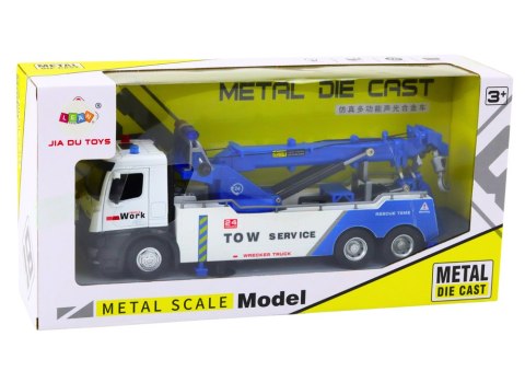 LEAN Toys Ciężarówka Z Dźwigiem Dwa Haki Metalowa Biało-Niebieska Światła Dźwięki
