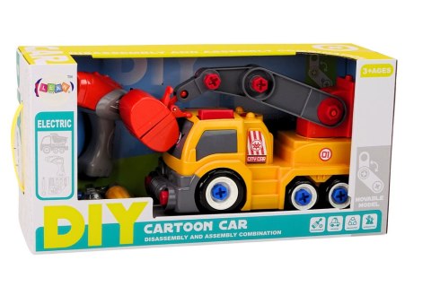LEAN Toys Ciężarówka Z Dźwigiem Kreskówkowa Do Rozkręcania DIY Pomarańczowy