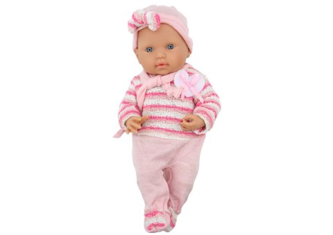 LEAN Toys Lalka Bobas Sweterek w Paski Czapeczka Szalik Różowy