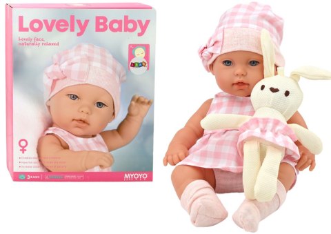 LEAN Toys Lalka Bobas W Nosidełku Króliczek Ubranko w Kratę Różowy