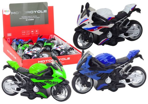 LEAN Toys Motocykl Sportowy z Napędem Frykcyjnym 3 Kolory Biały Zielony Niebieski