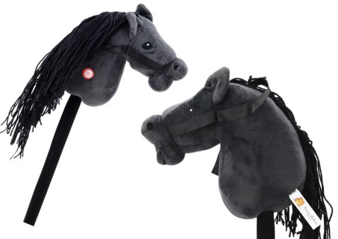 LEAN Toys Pluszowa Głowa Konia Na Kiju Hobby Horse Koń Długowłosy Czarny Dźwięki