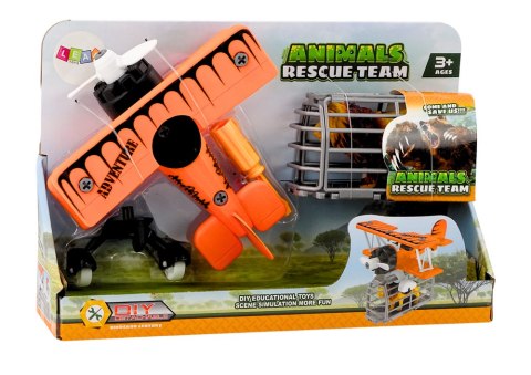 LEAN Toys Samolot Awionetka Transport Zwierząt Klatka Lew Rozkręcany Pomarańczowy