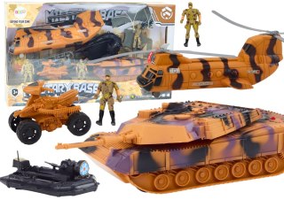 LEAN Toys Zestaw Militarny Czołg Wojskowy Helikopter Śmigłowiec Spadochroniarz Dźwięki